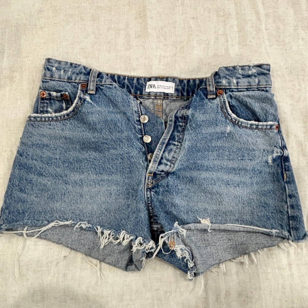 Zara Distressed Blue Jean Shorts